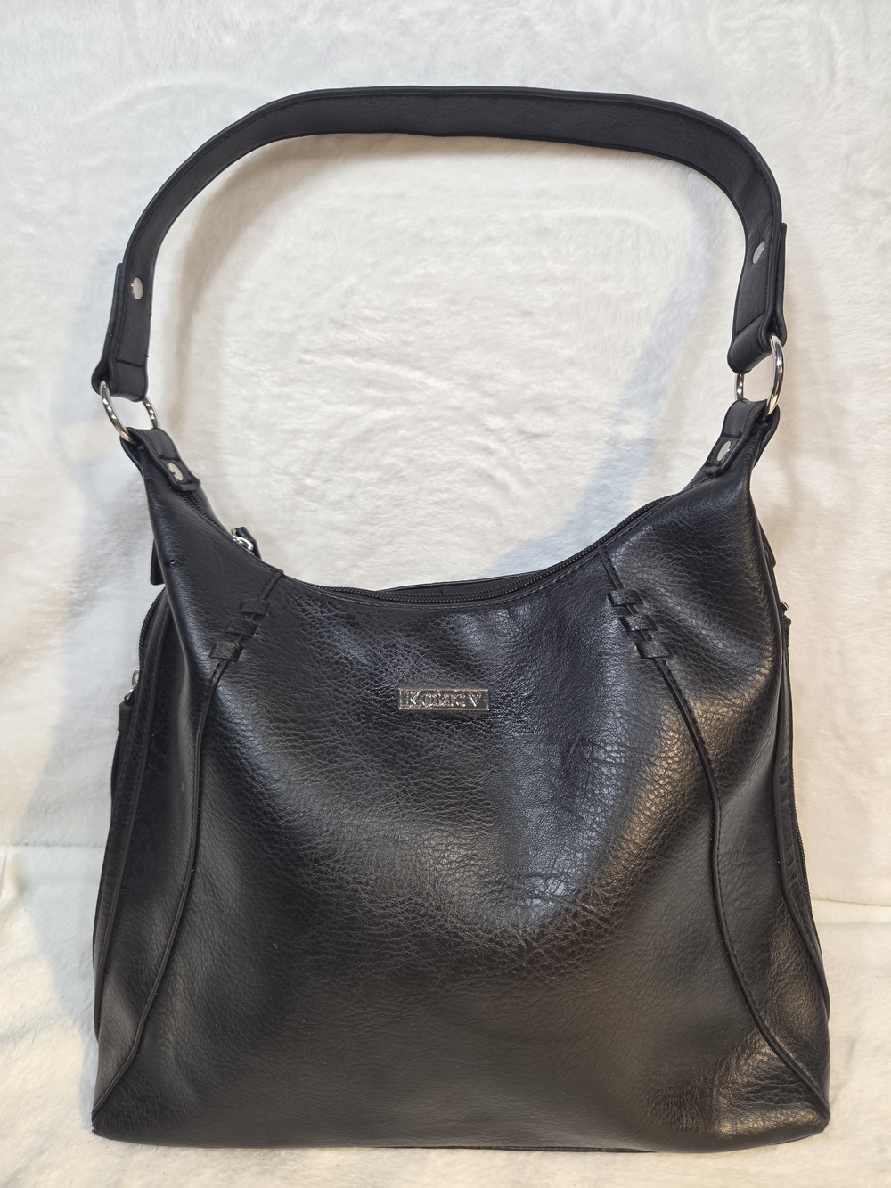 Classic Understated Koltov Elegant Black Leather Shoulder Bag Subtle Logo Plate